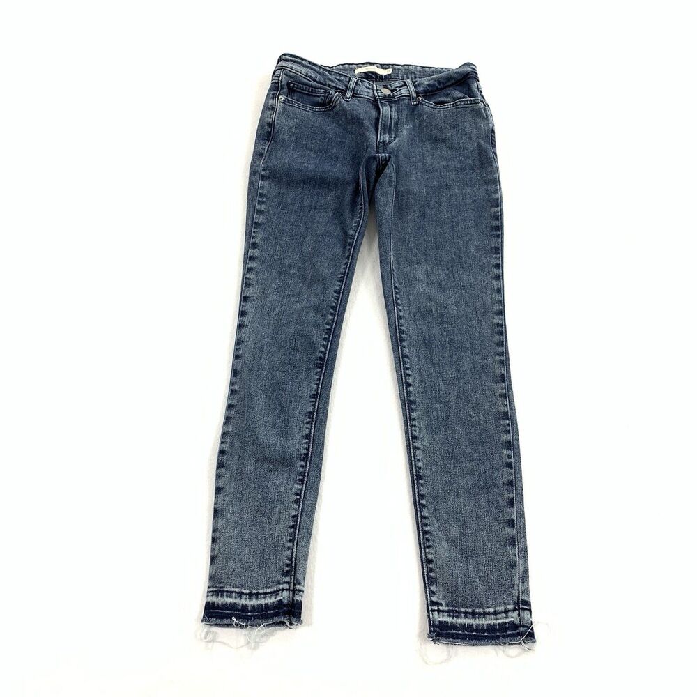 Levis 711 Skinny Leg Jeggings Jeans Size 27 Womens Distressed Raw Hem Stretch